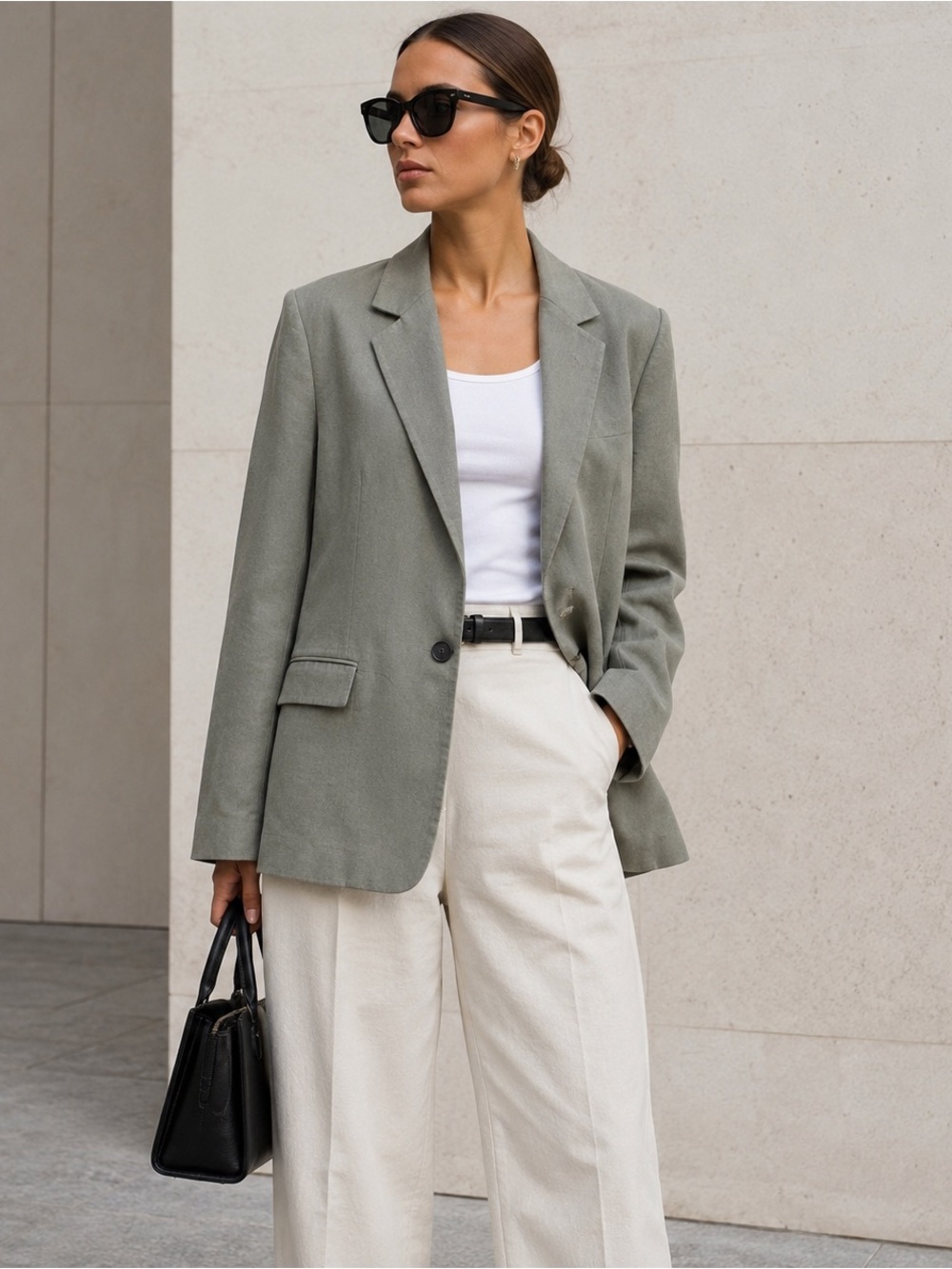 Zara Sage Green Linen Blend Blazer Jacket Minimalist Tailored Office Chic Sz S